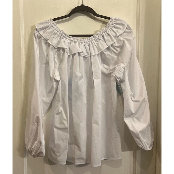 NWT  HILL HOUSE White The Lena Cotton Blouse Top Shirt  Women's Size Large - Picture 2 of 14